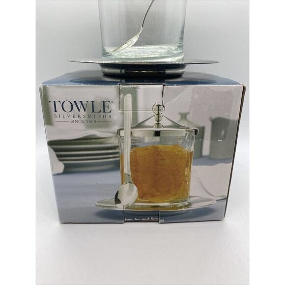 TOWLE SILVERSMITHS SILVERPLATED 4 PIECE JAM JAR~LID~SAUCER~SPOON SET - Picture 2 of 7